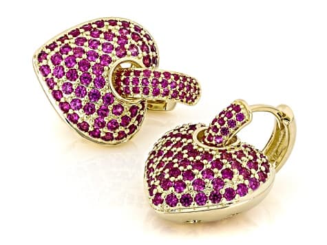 Lab Created Ruby 18k Yellow Gold Over Bass Earrings 2.30ctw