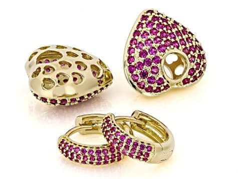 Lab Created Ruby 18k Yellow Gold Over Bass Earrings 2.30ctw