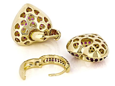 Lab Created Ruby 18k Yellow Gold Over Bass Earrings 2.30ctw