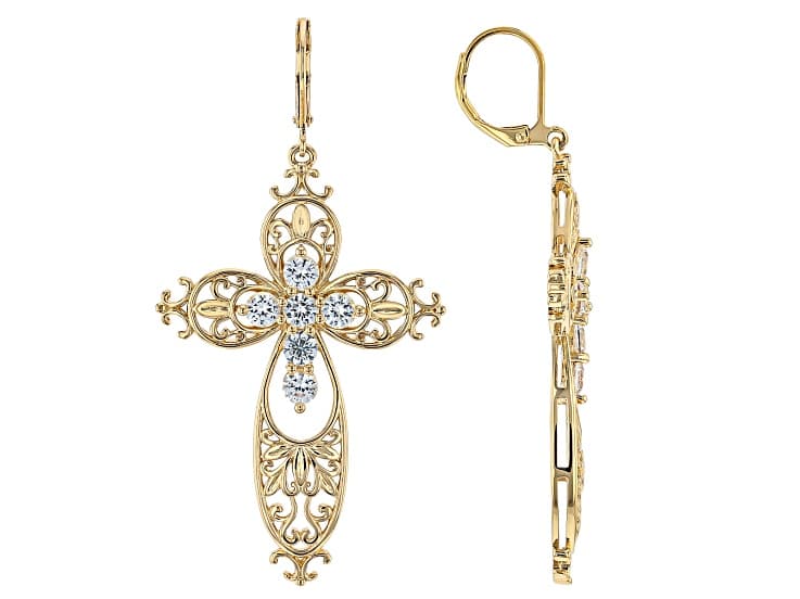 White Lab Created Sapphire 18k Yellow Gold Plated Earrings 1.53Ctw