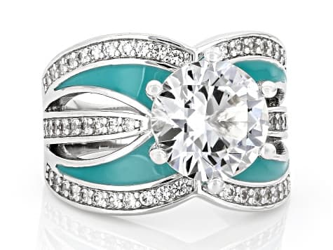 White Lab Created Sapphire Rhodium Over Brass Ring 4.78ctw