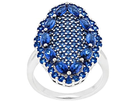 Blue Lab Created Spinel Rhodium Over Brass Cluster Ring 2.76ctw
