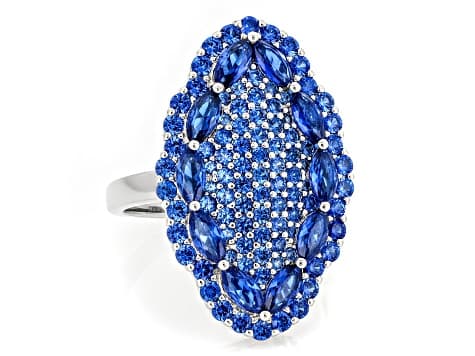 Blue Lab Created Spinel Rhodium Over Brass Cluster Ring 2.76ctw