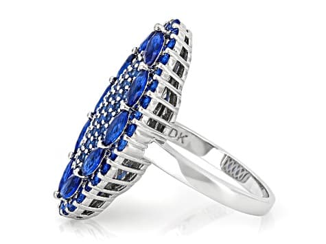 Blue Lab Created Spinel Rhodium Over Brass Cluster Ring 2.76ctw