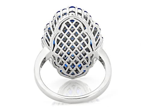 Blue Lab Created Spinel Rhodium Over Brass Cluster Ring 2.76ctw