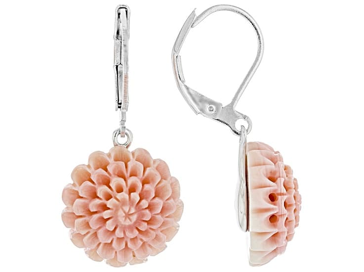 Pink Conch Shell Rhodium Plated Earrings