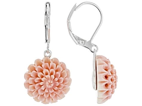 Pink Conch Shell Rhodium Plated Earrings