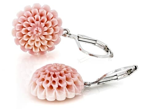 Pink Conch Shell Rhodium Plated Earrings