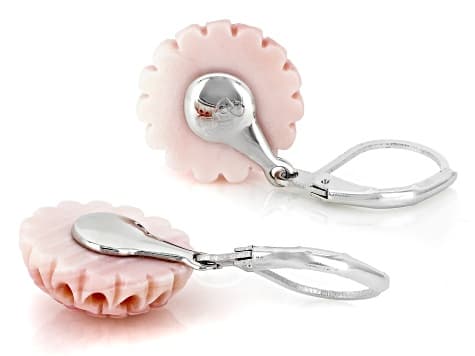 Pink Conch Shell Rhodium Plated Earrings