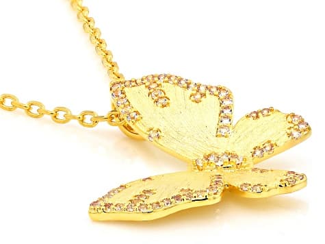 White Lab Created Sapphire 18K Yellow Gold Over Brass Brushed Pendant With Chain 0.51ctw