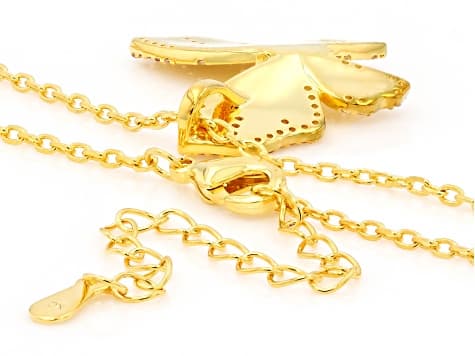 White Lab Created Sapphire 18K Yellow Gold Over Brass Brushed Pendant With Chain 0.51ctw