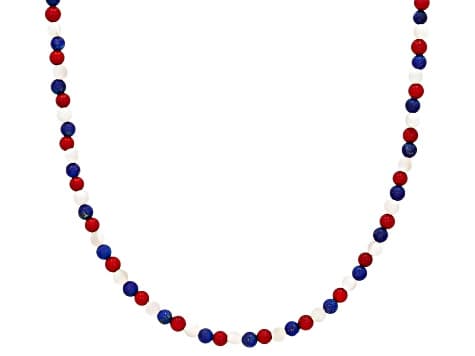Blue Lapis Lazuli With White Mother-Of-Pearl & Red Coral 18K Yellow Gold Over Brass Necklace