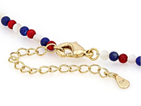 Blue Lapis Lazuli With White Mother-Of-Pearl & Red Coral 18K Yellow Gold Over Brass Necklace
