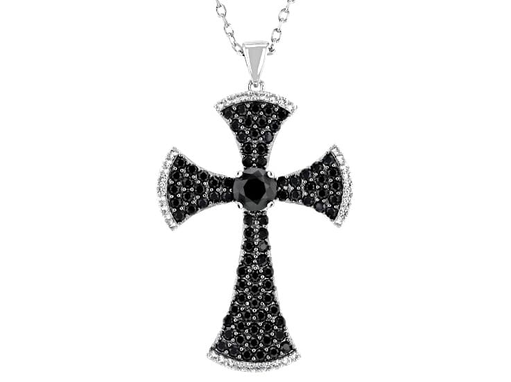 Black Spinel With White Lab Created Sapphire Rhodium Over Brass Pendant with Chain 3.54ctw