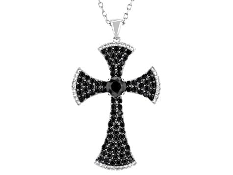 Black Spinel With White Lab Created Sapphire Rhodium Over Brass Pendant with Chain 3.54ctw