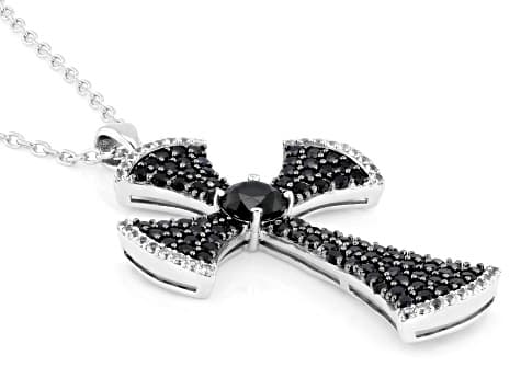 Black Spinel With White Lab Created Sapphire Rhodium Over Brass Pendant with Chain 3.54ctw
