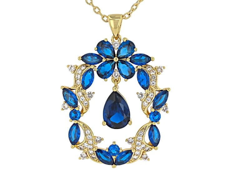 Blue Lab Created Spinel 18K Yellow Gold Over Brass Pendant with Chain 4.03ctw