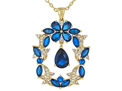 Blue Lab Created Spinel 18K Yellow Gold Over Brass Pendant with Chain 4.03ctw