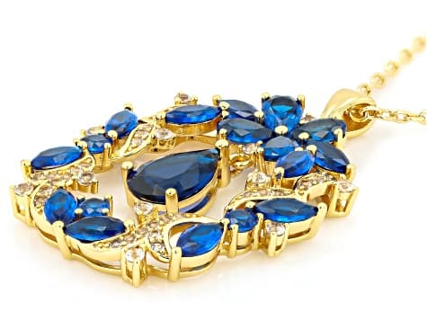Blue Lab Created Spinel 18K Yellow Gold Over Brass Pendant with Chain 4.03ctw