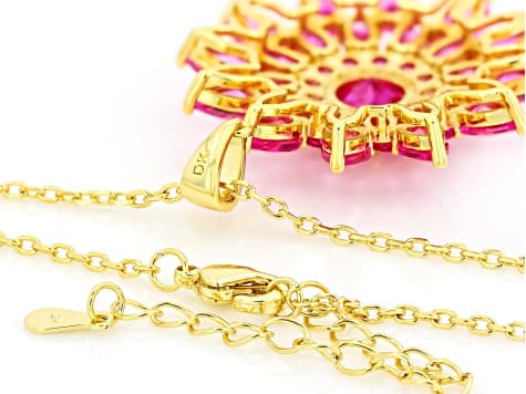 Pink Lab Created Sapphire 18K Yellow Gold Plated Pendant with Chain 11.97ctw