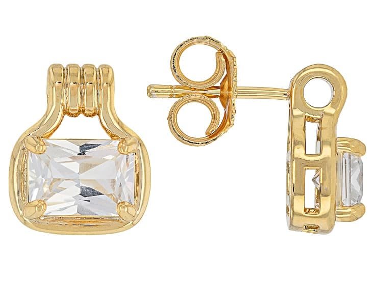 White Lab Created Sapphire 18K Yellow Gold Plated Solitaire Earrings 5.95ctw