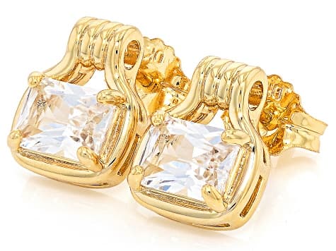 White Lab Created Sapphire 18K Yellow Gold Plated Solitaire Earrings 5.95ctw