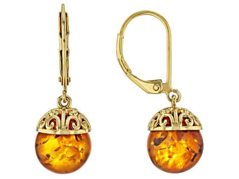 Orange Amber 18K Yellow Gold Plated Earrings