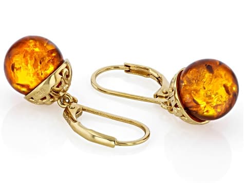 Orange Amber 18K Yellow Gold Plated Earrings