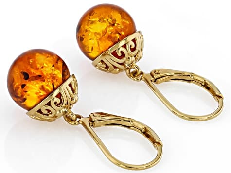 Orange Amber 18K Yellow Gold Plated Earrings