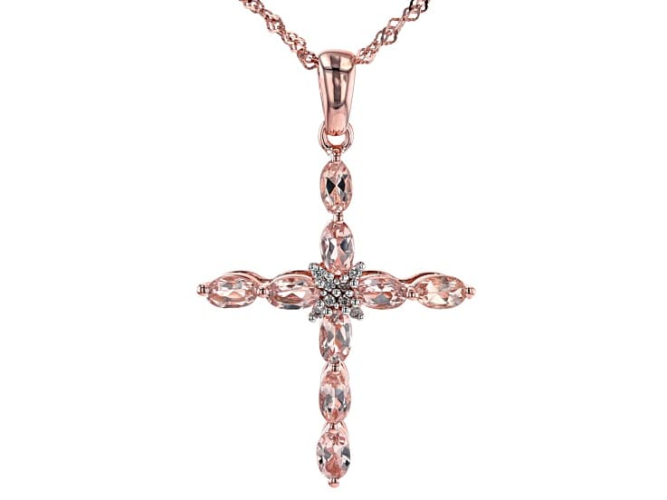Peach Morganite 18k Rose Gold Over Silver Cross Pendant With Chain 1.63ctw