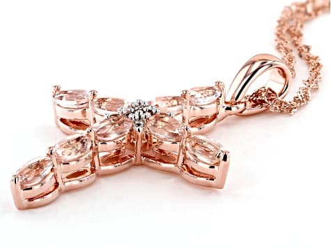 Peach Morganite 18k Rose Gold Over Silver Cross Pendant With Chain 1.63ctw