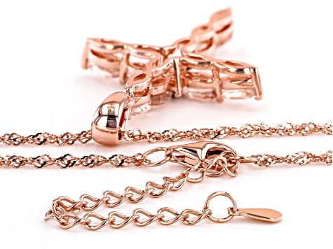 Peach Morganite 18k Rose Gold Over Silver Cross Pendant With Chain 1.63ctw