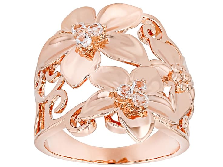 White Topaz Copper Flower Ring 0.20ctw