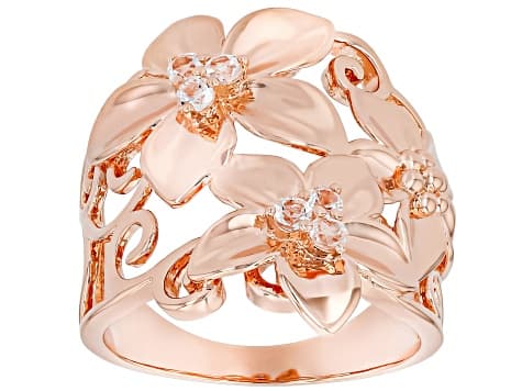 White Topaz Copper Flower Ring 0.20ctw
