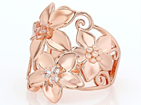 White Topaz Copper Flower Ring 0.20ctw
