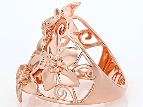 White Topaz Copper Flower Ring 0.20ctw