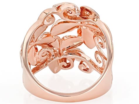 White Topaz Copper Flower Ring 0.20ctw