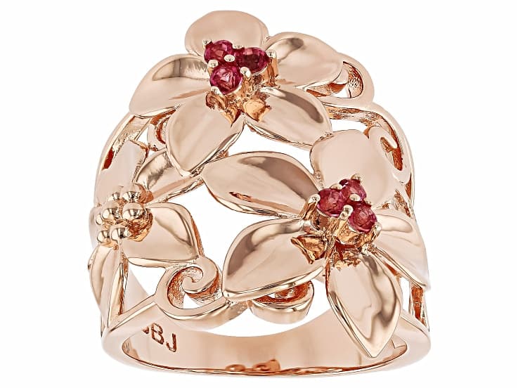 Pink Topaz Copper Floral Ring, 0.25ctw
