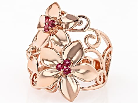 Pink Topaz Copper Floral Ring, 0.25ctw