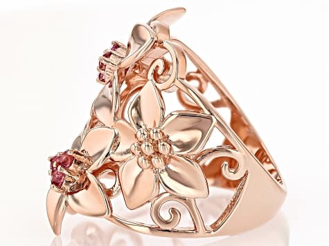 Pink Topaz Copper Floral Ring, 0.25ctw