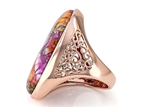 Pink & Orange Spiny Oyster Shell Copper Solitaire Ring 30x18mm
