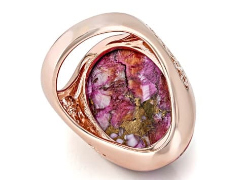 Pink & Orange Spiny Oyster Shell Copper Solitaire Ring 30x18mm