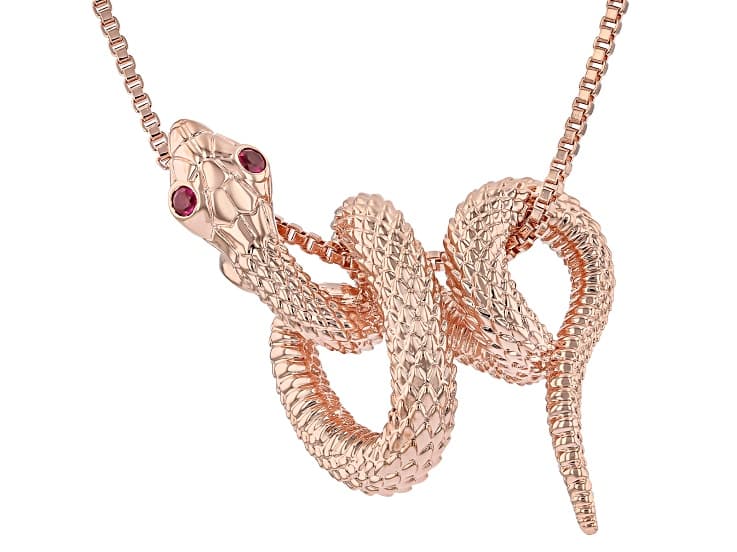 Lab Created Ruby Copper Snake Pendant With Chain 0.09ctw