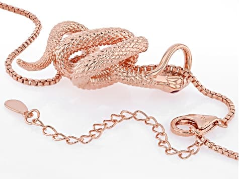 Lab Created Ruby Copper Snake Pendant With Chain 0.09ctw