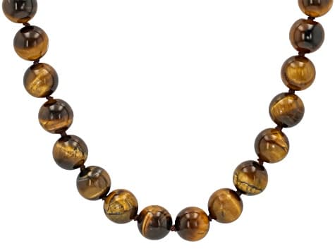 Brown Tiger Eye Rhodium Over Sterling Silver Bead Necklace