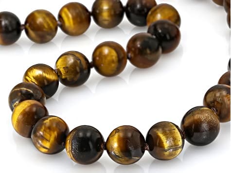 Brown Tiger Eye Rhodium Over Sterling Silver Bead Necklace