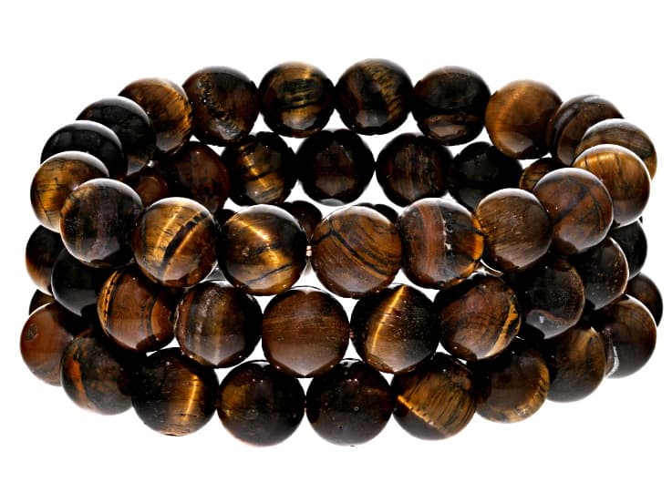 Brown Tiger's Eye Bead Stretch Bracelet Set of 3
