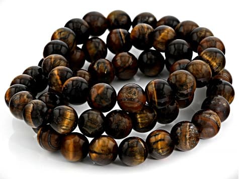 Brown Tiger's Eye Bead Stretch Bracelet Set of 3