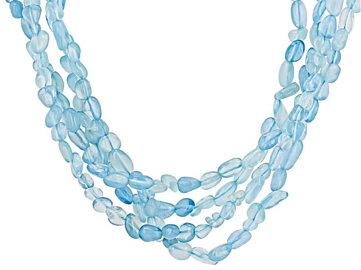 Blue Free-Form Brazilian Aquamarine Rhodium Over Sterling Silver Necklace