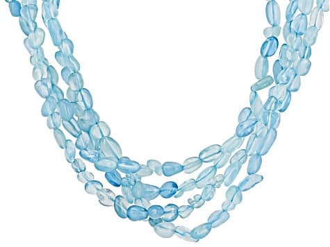 Blue Free-Form Brazilian Aquamarine Rhodium Over Sterling Silver Necklace